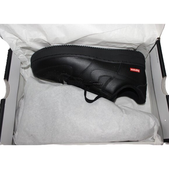 nib SUPREME x AIR FORCE 1 Low Box Logo Sneakers in Black Leather - Unisex M9/W11 - Picture 12 of 16